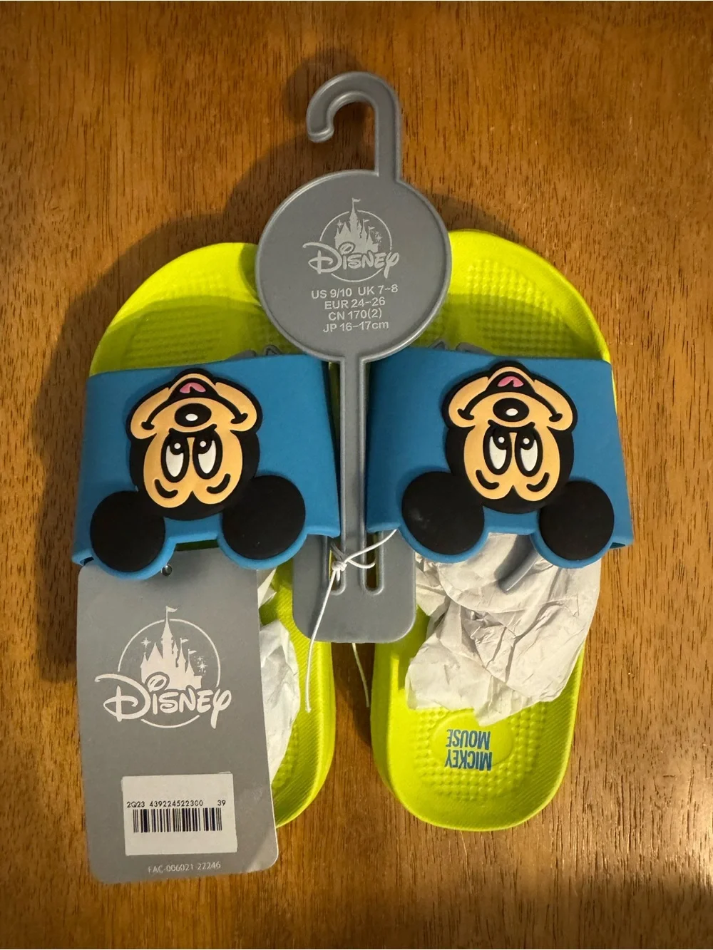Disney Mickey Mouse Blue and Neon Yellow Kids Slide Sandals